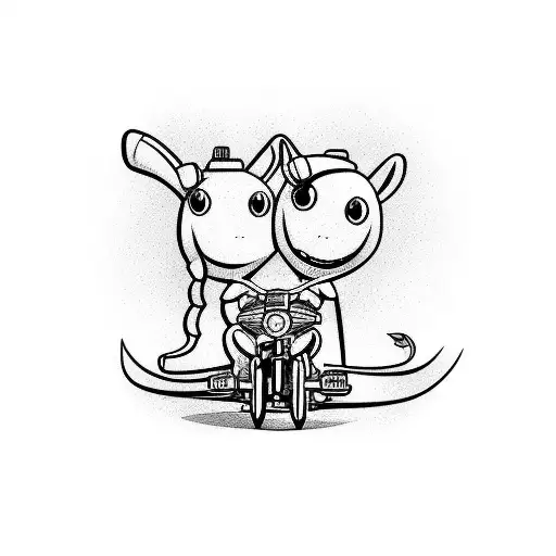 Cartoon Character And Bikes Couple Tatto