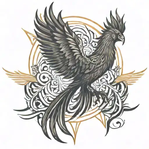 Phoenix With Open Wings Surrounded By Flames Left Arm