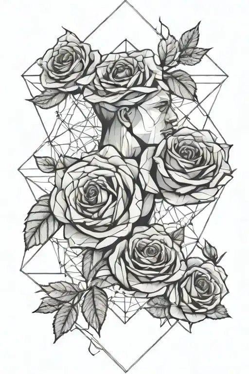 Geometric Concept With Roses And Father And Child Embracing Eachother