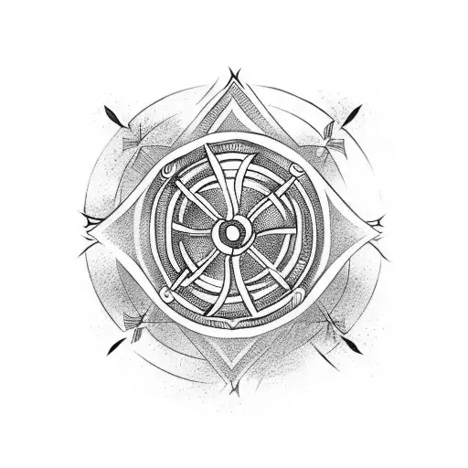 Nordic Viking Style Tattoo On The Back Of The Neck With Drawings From The Period