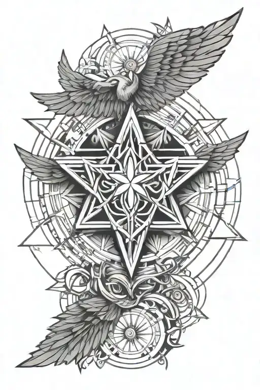 Geometrical Libra Star Sign Tattoo With Angel Wings