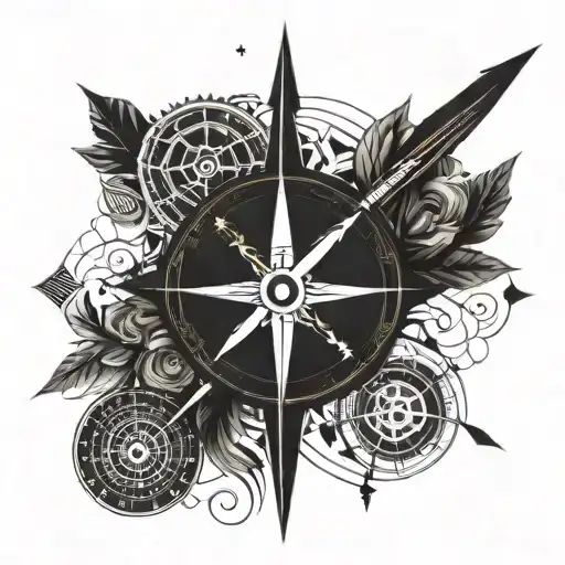 Arrow With Compass Hanging Off It With Swirl Lines