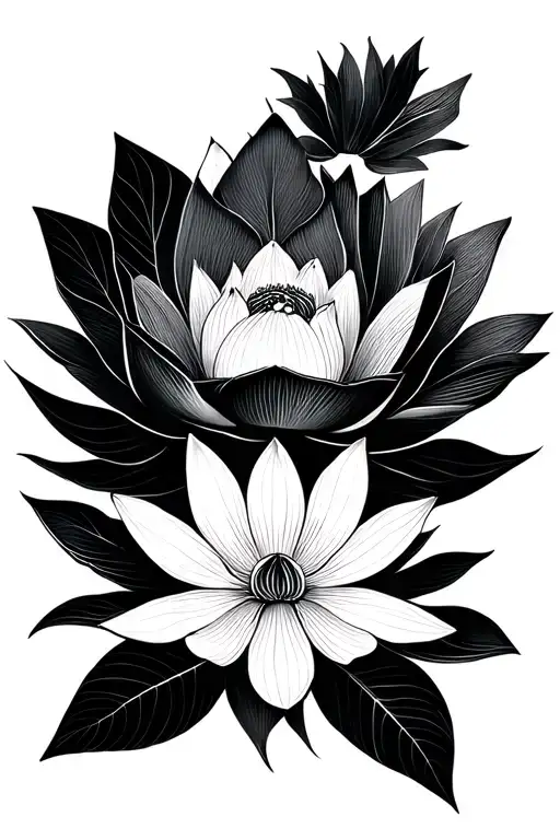 Cherry Blossom And Black Lotus Flower Blooming