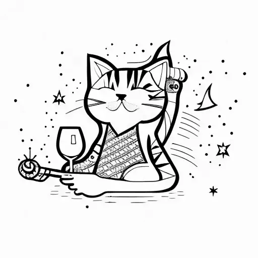 Cat Drinking Wine