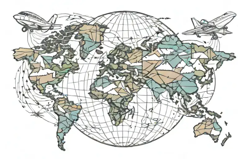Globe World Map Simple Mountains Travel Airplane