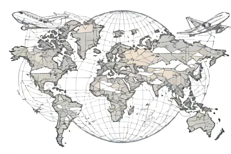 Globe World Map Simple Mountains Travel Airplane