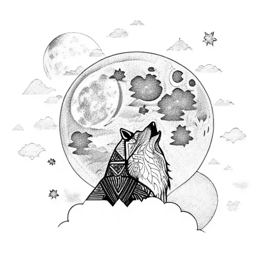 A Silhouette Of A Wolf Howling At The Moon With Mountains In The Background