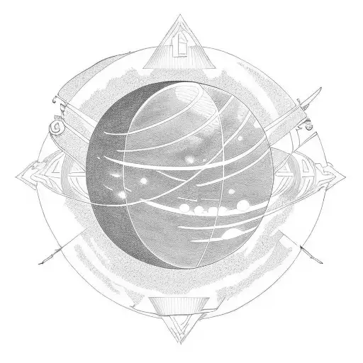 Solar System Tattoo In Straight Line In Cyberpunk Style