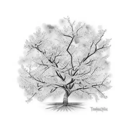 Crabapple Tree In Bloom Full Color Watercolor Style