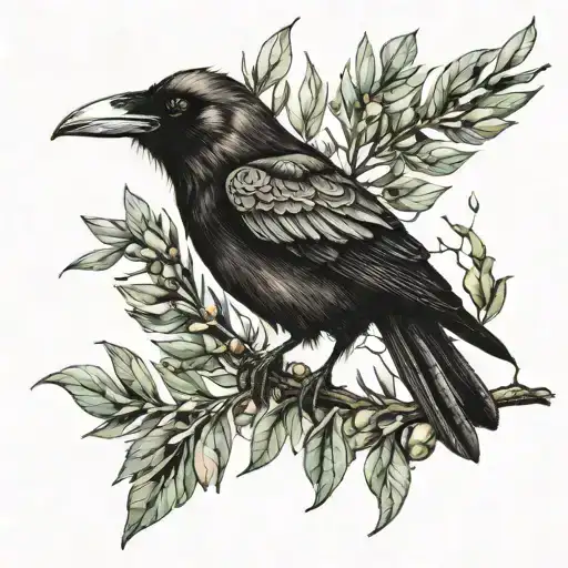 Crow On An Olive Branch Style Of Esao Andrews
