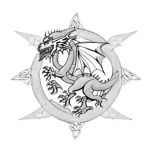 A Geometric Representation Of The Welsh Dragon Intertwined With Celtic Knots