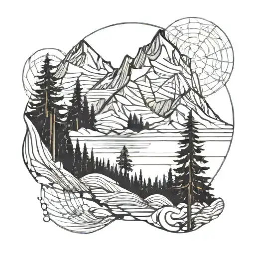 Modern Mountain Trees And Sea