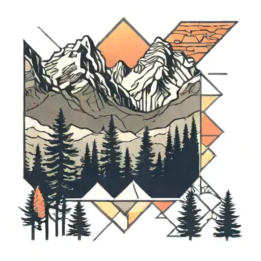 Rocky Mountains With Trees Colors Sunset