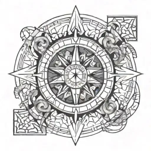 Compas Surrounded By Ouroboros Snake