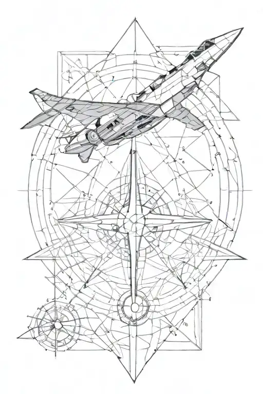 Golden Ratio Incorporating A Compass Design And A Fighter Jet Silhouette
