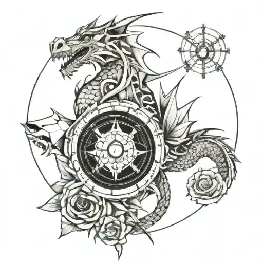 Dragon And Rose And Compass