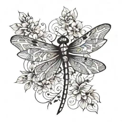 Dragonfly With One Wing Made Of Flowers