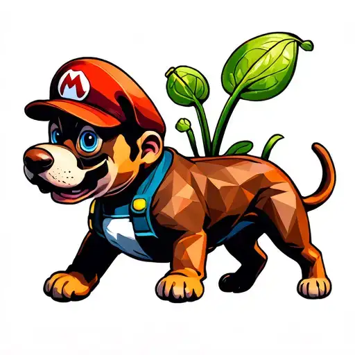 Super Mario Walking An American Pitbull Terrier And Carnivorous Plant