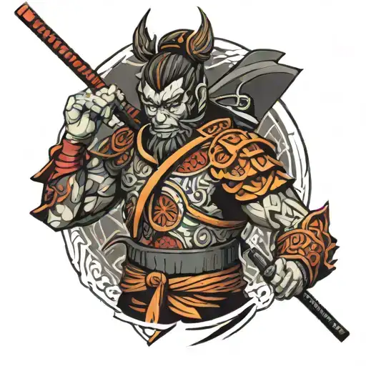 Wukong Back Tattoo Samurai Coloured