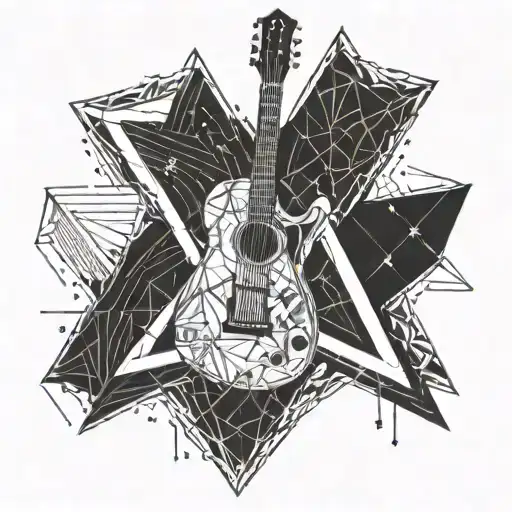 A Geometric Design Incorporating A Guitar And A Pencil Symbolizing Creativity