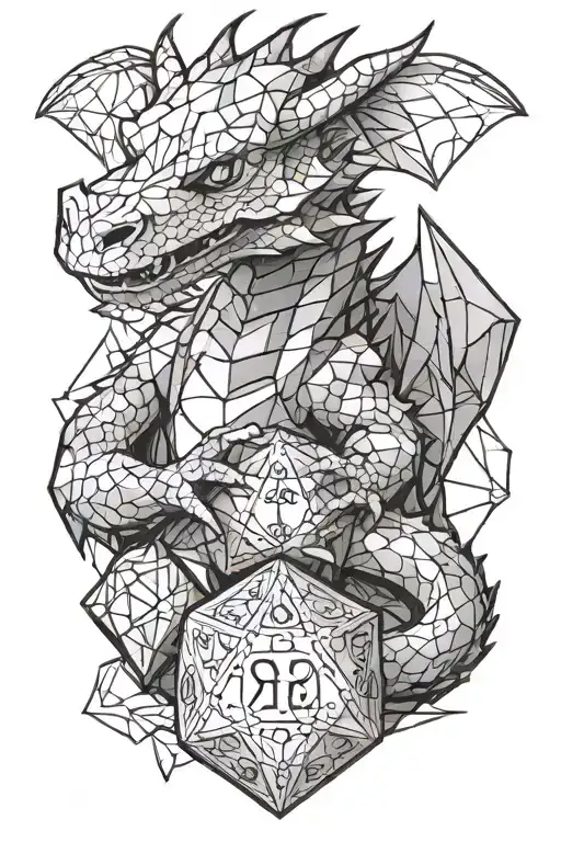 A Cute Dragon Hugging A D20 Dice