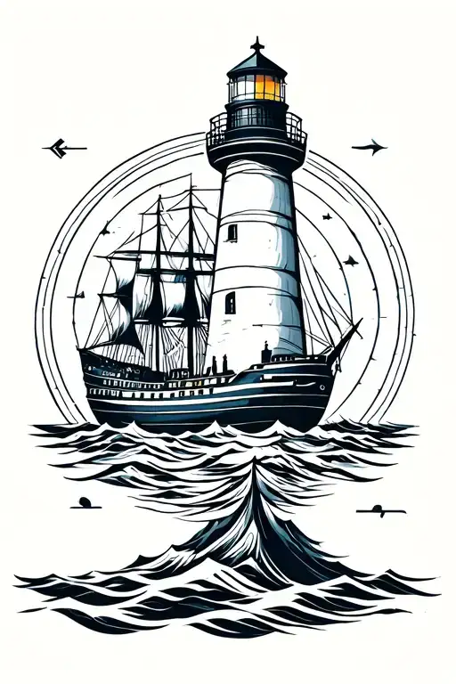 Lighthouse And Ship