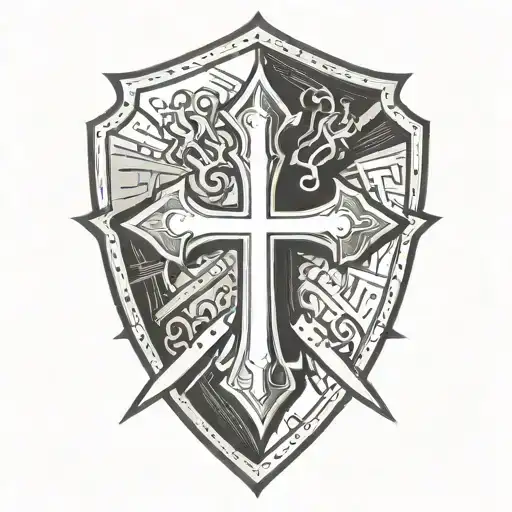 Cross Inside Shield Engraved