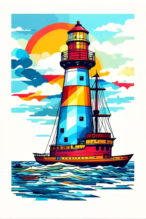 Colorful Lighthouse And Ship