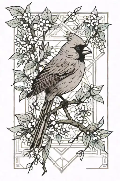 Cardinal Bird And Crab Apple Tree Growing