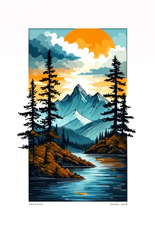 Nature Scene Trees Water Mountains
