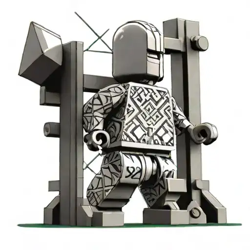 Lego Character Looks At Rugby Posts And Mountain With Sun