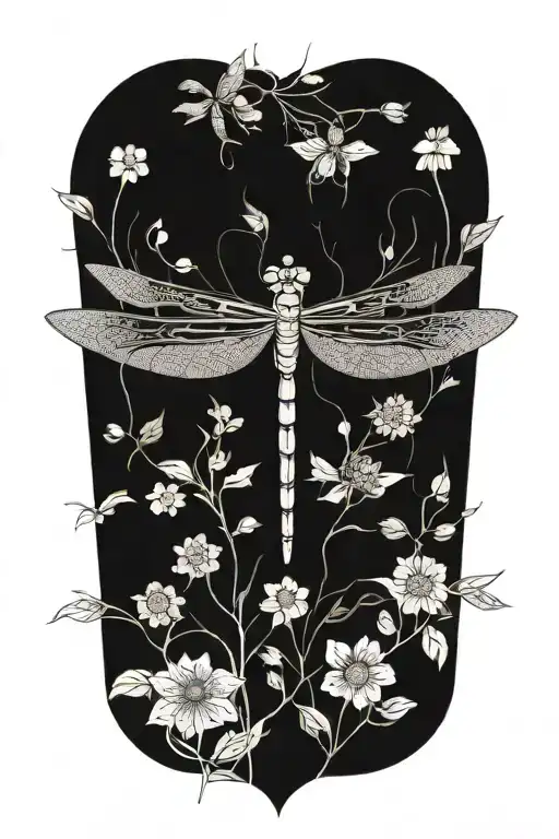 Dragonfly With Flowers