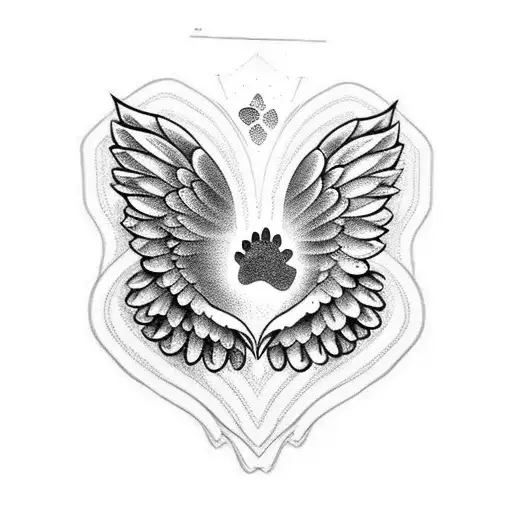 Dog Paw Prints With Angel Wings And Halo