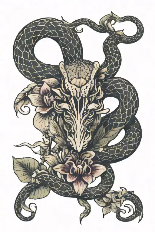 Viper On Orchid Surrounded