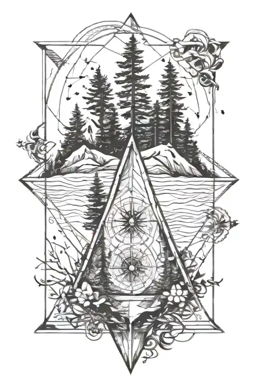 Pine Tree Mountain Hour Glass Compass Combined Together