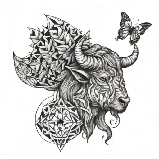 Woman With Buffalo Head On Fire Plus Butterfly