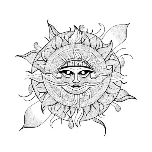 Sun With A Flower In Tribal Colombian Mode