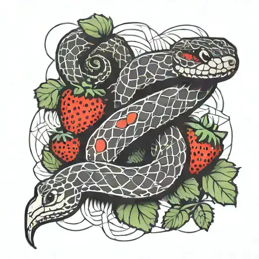 Snake Coiled Around A Strawberry