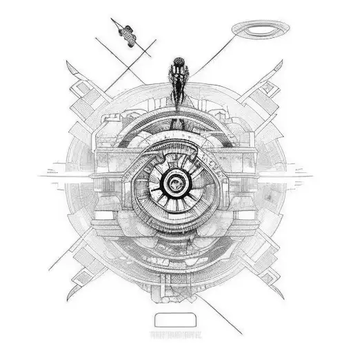 Tattoo Sleeve Cyberpunk Theme In A Style Of Drawings By Leonardo Davinci