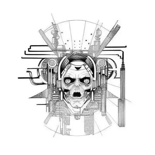 Tattoo Sleeve Cyberpunk Theme In A Style Of Drawings By Leonardo Davinci
