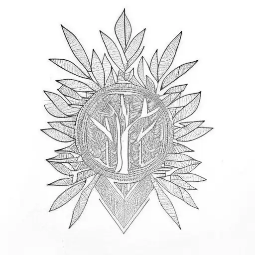 Thigh Tattoo Of Olive Tree And Keffiyeh Around It