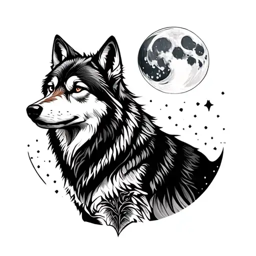Wolf Looking At The Moon Nostalgically
