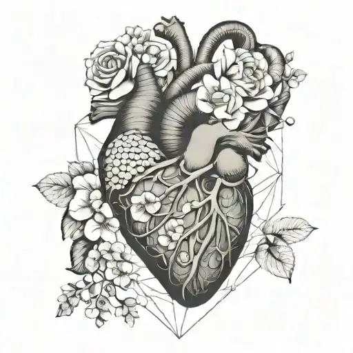 Human Heart With A Snake Wrapped Around And Flowers Blooming From The Heart