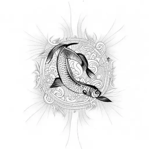 Create A Realistic Tattoo Of A Japanese Koi Fish Swimming Through Polynesian-style Waves