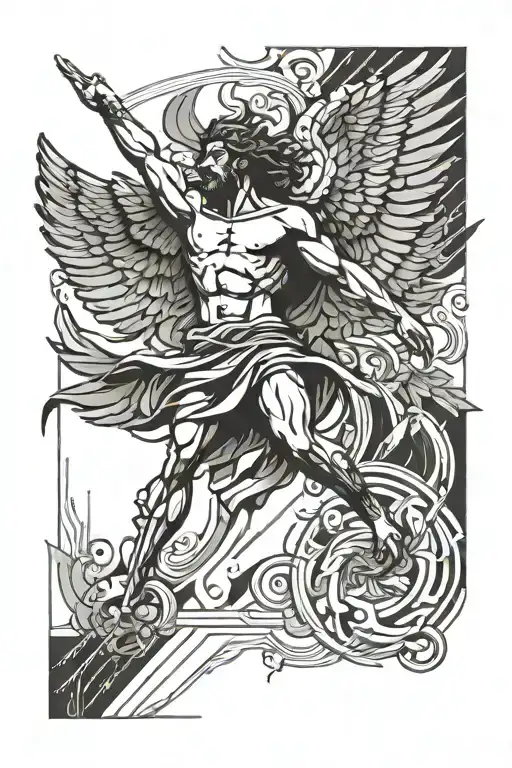 Abstract Linework Greek Myth Icarus Falling