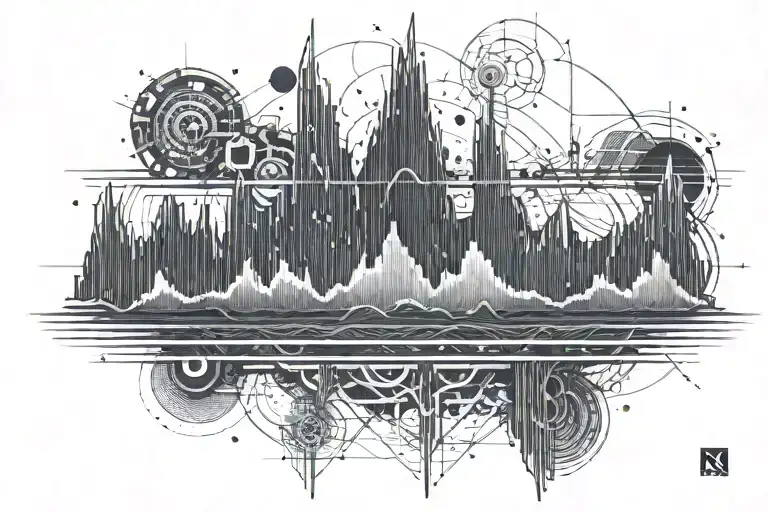 Tattoo Of A Sound Wave Of The Song ''Noisia - Into Dust'' With Noisia Logo In The Background