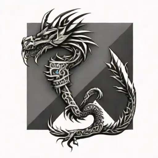 Aztec Dragon Wrapping Around Cross