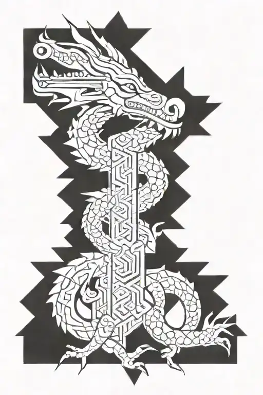 Aztec Dragon Wrapping Around Cross