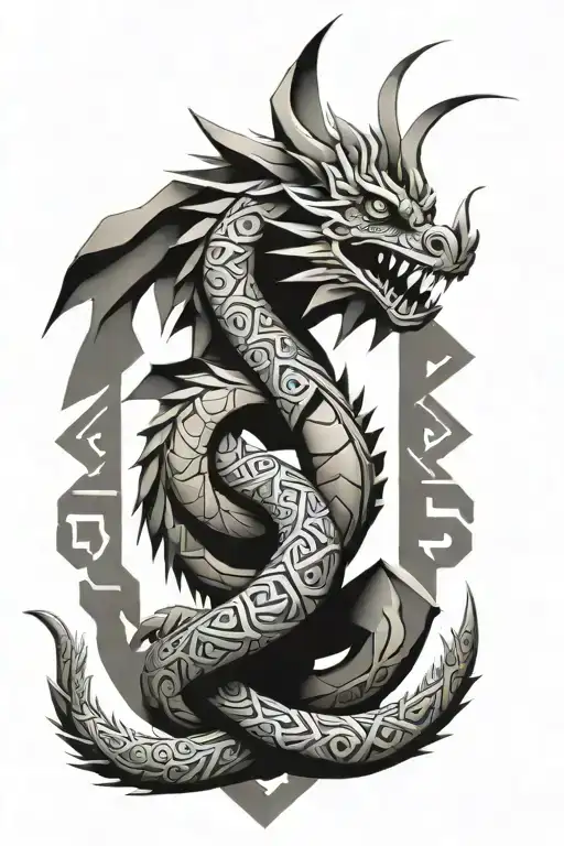 Aztec Dragon Wrapping Around Cross