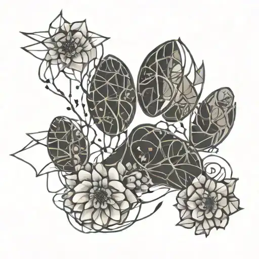 Dog Paw And Flowers And Branches